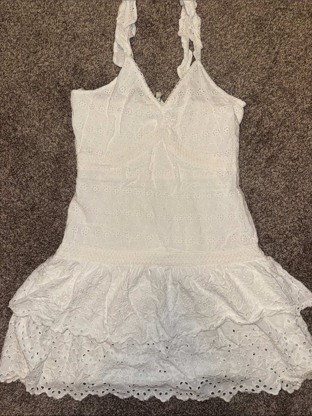 White Eyelet Lace Ruffle Slip Dress
